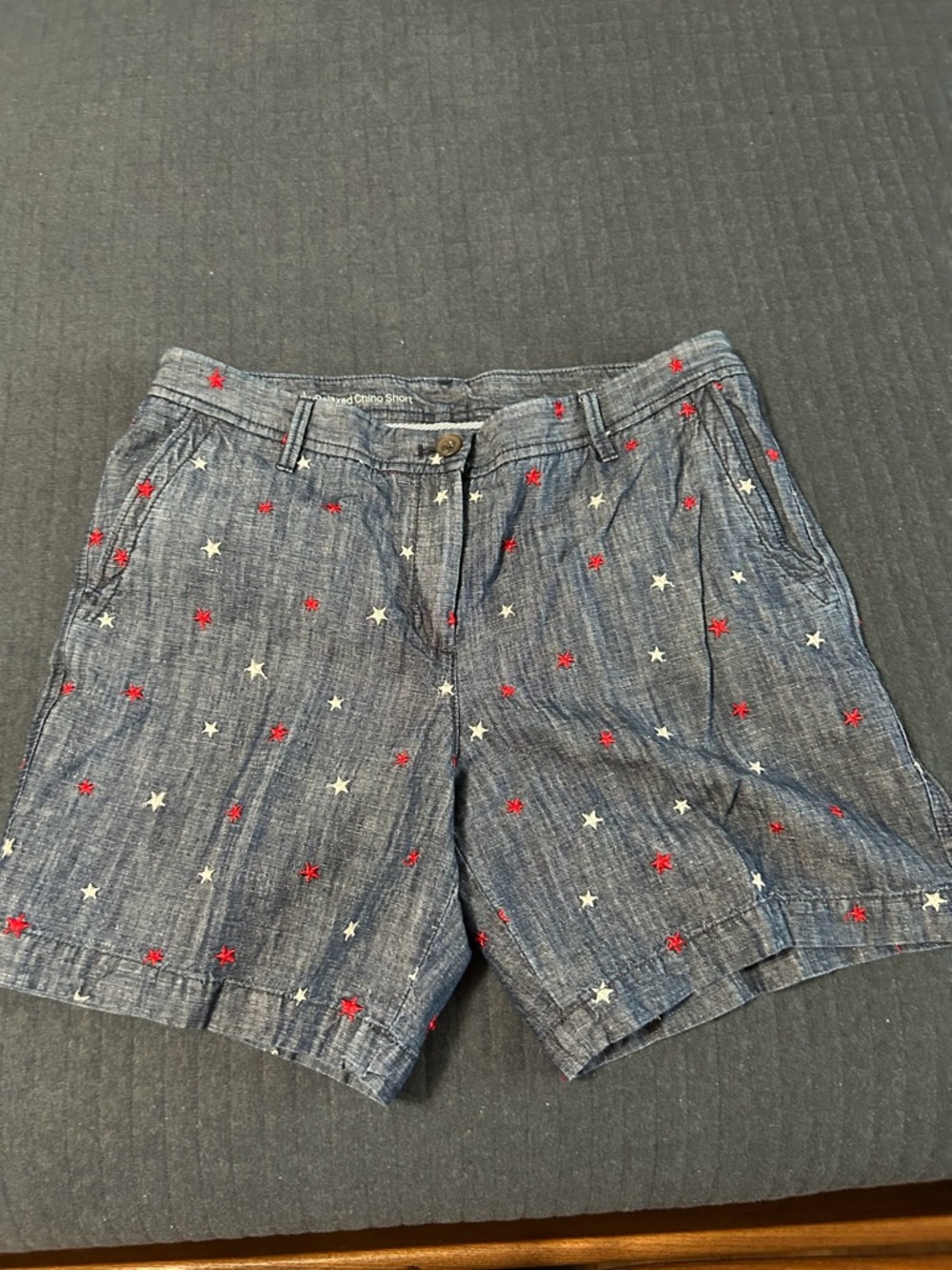 Talbots Denim Relaxed Chino Shorts with Red and White Stars
